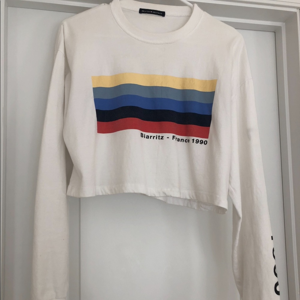 Brandy Melville White Cropped Long Sleeve Tee